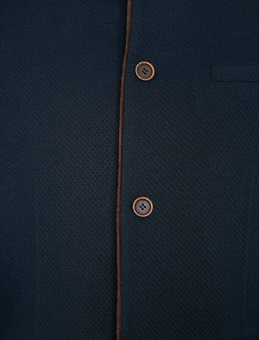 17517 Navy Button Detailed High Collar Jacket
