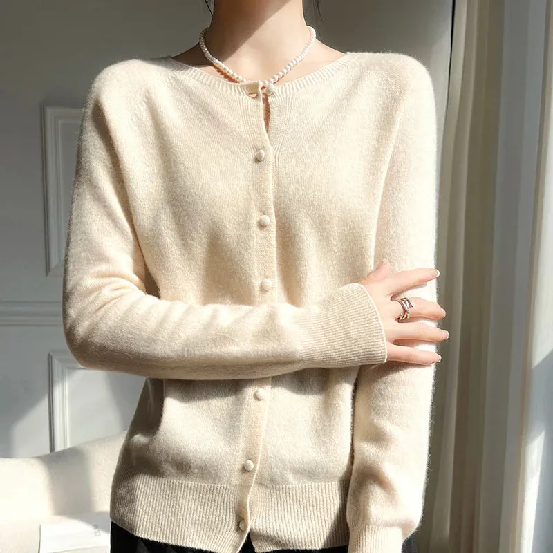 1pc WinvyNee Women 100% Wool Cardigans Sweater Solid Casual Warm Outerwear Knitwear Tops 2024 Autumn Winter Women Clothing B1263018
