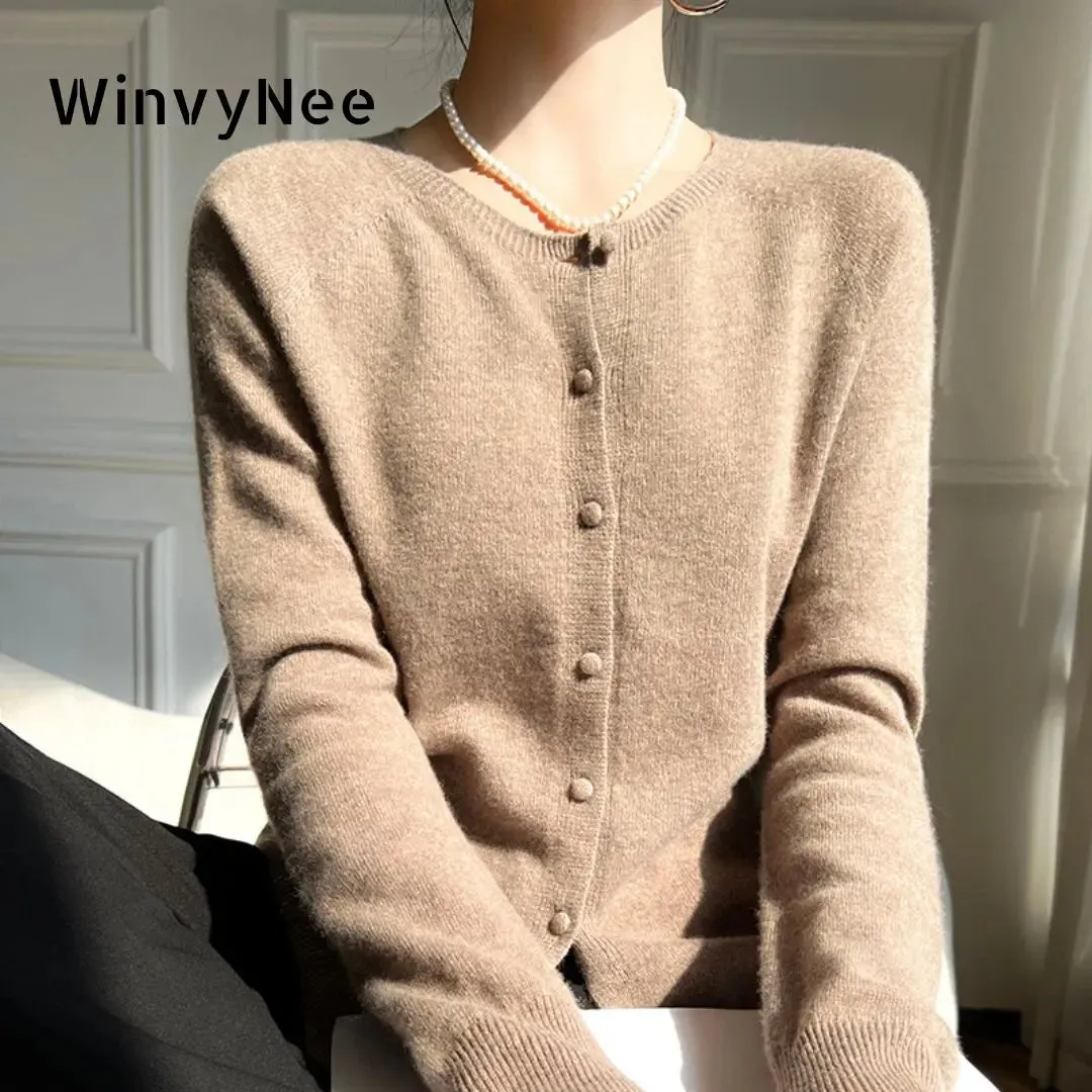 1pc WinvyNee Women 100% Wool Cardigans Sweater Solid Casual Warm Outerwear Knitwear Tops 2024 Autumn Winter Women Clothing B1263018