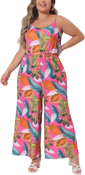 Agnes Orinda Plus Size Jumpsuits for Women Sleeveless Adjustable Spaghetti Strap Stretchy Long Pant Romper Jumpsuit