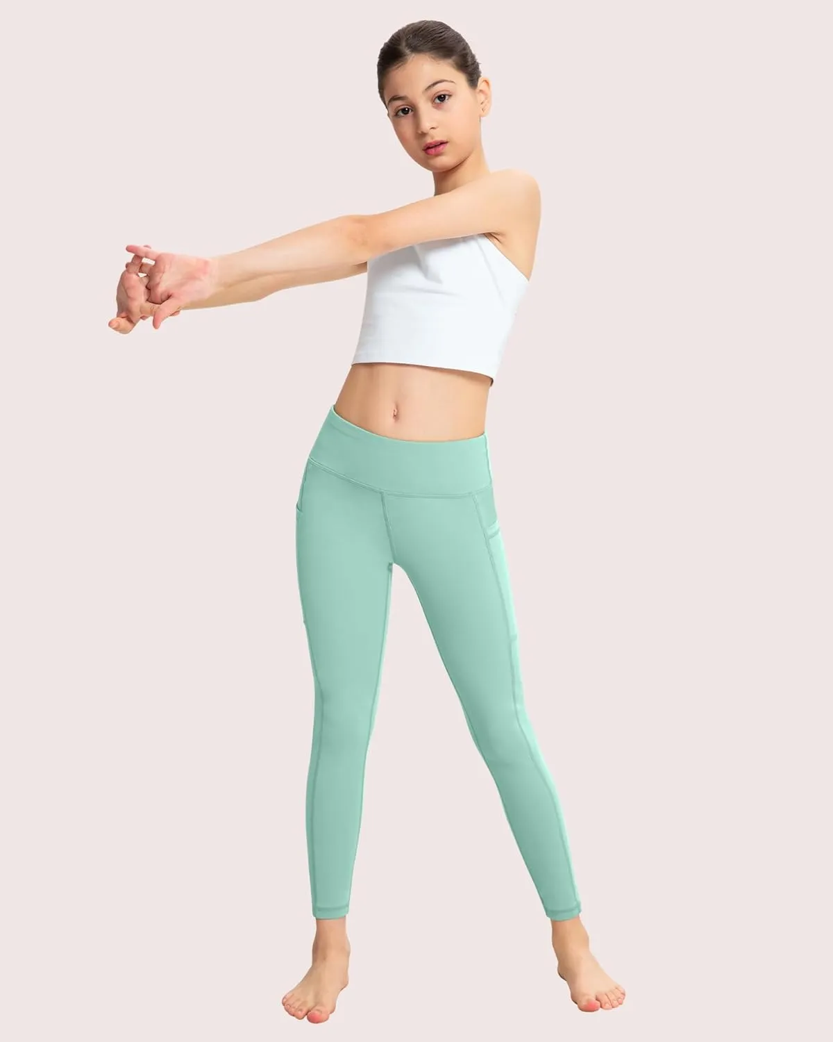 ATHVOTAR Girls Leggings with Pockets: High Waisted Yoga Workout Athletic Dance Running Pants 4 Packs
