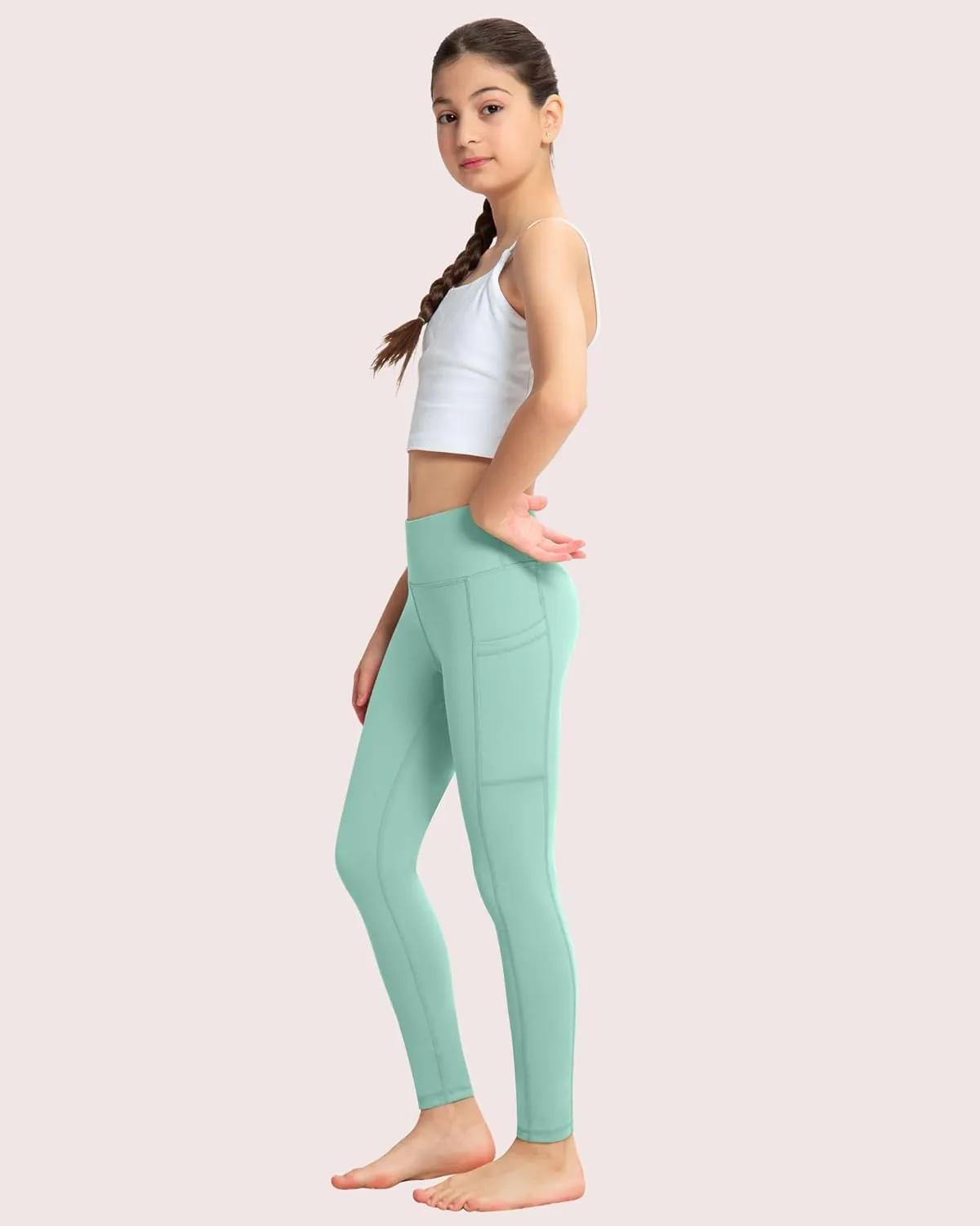 ATHVOTAR Girls Leggings with Pockets: High Waisted Yoga Workout Athletic Dance Running Pants 4 Packs