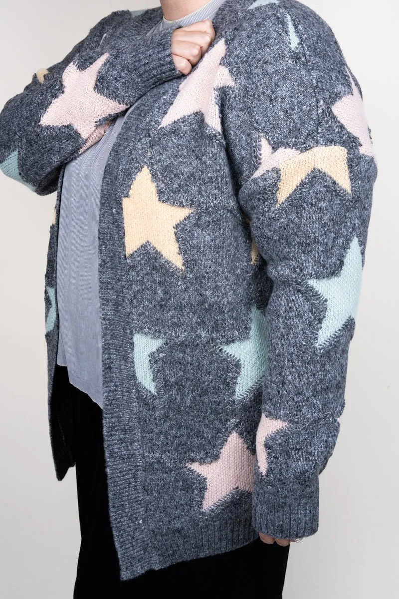 Be Clever Frosty Star Charcoal Gray Knit Cardigan