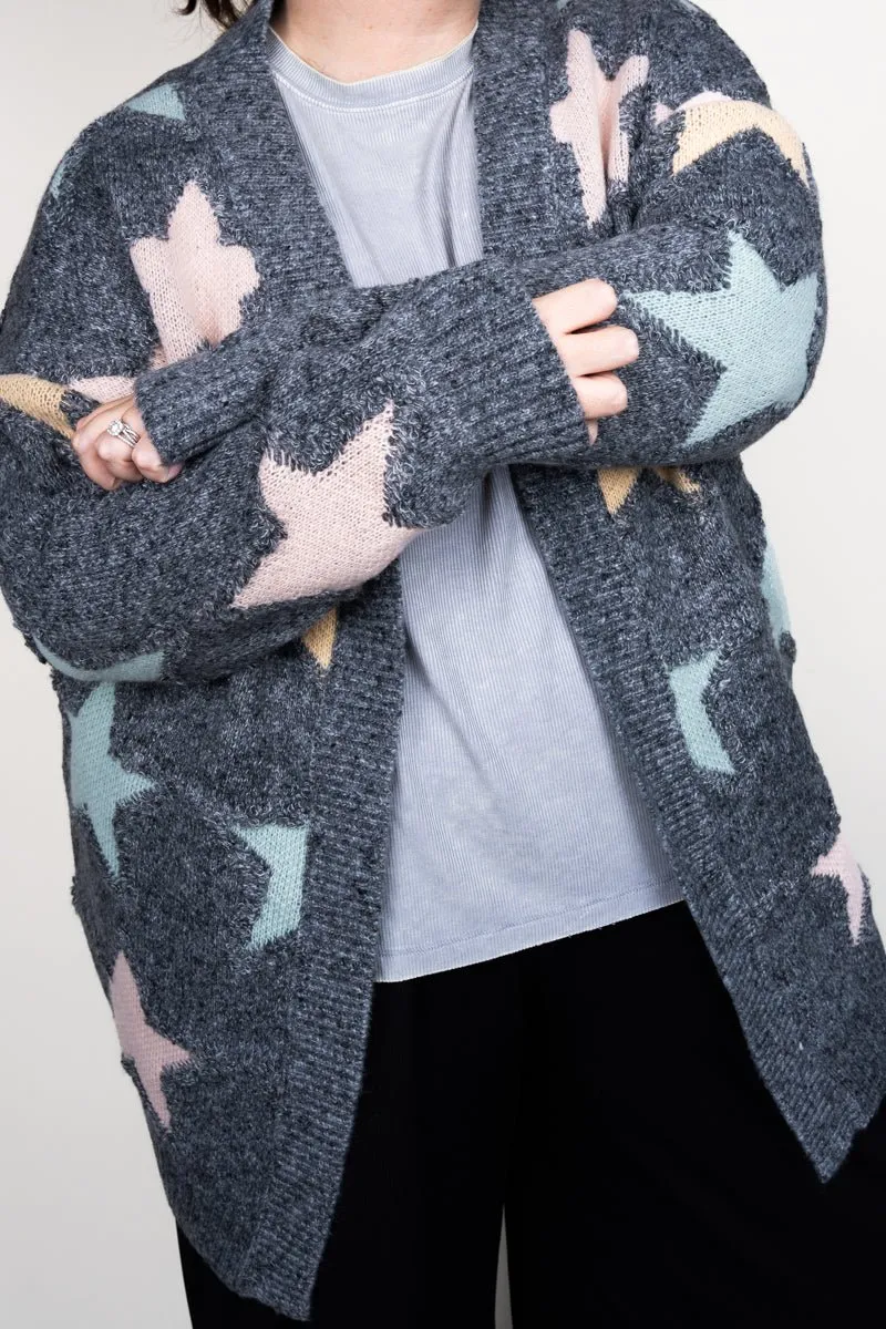 Be Clever Frosty Star Charcoal Gray Knit Cardigan