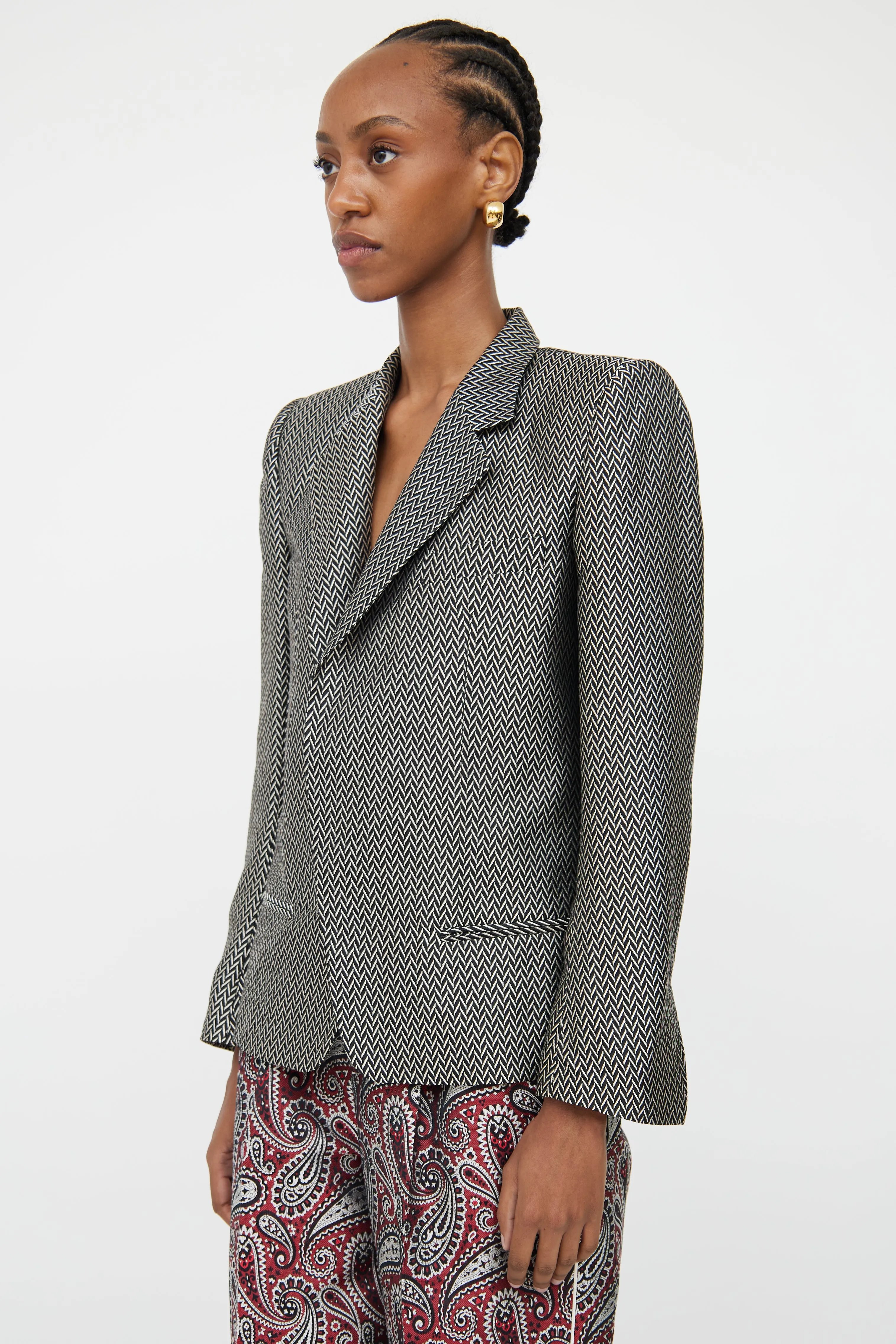 Black & White Silk Blend Blazer