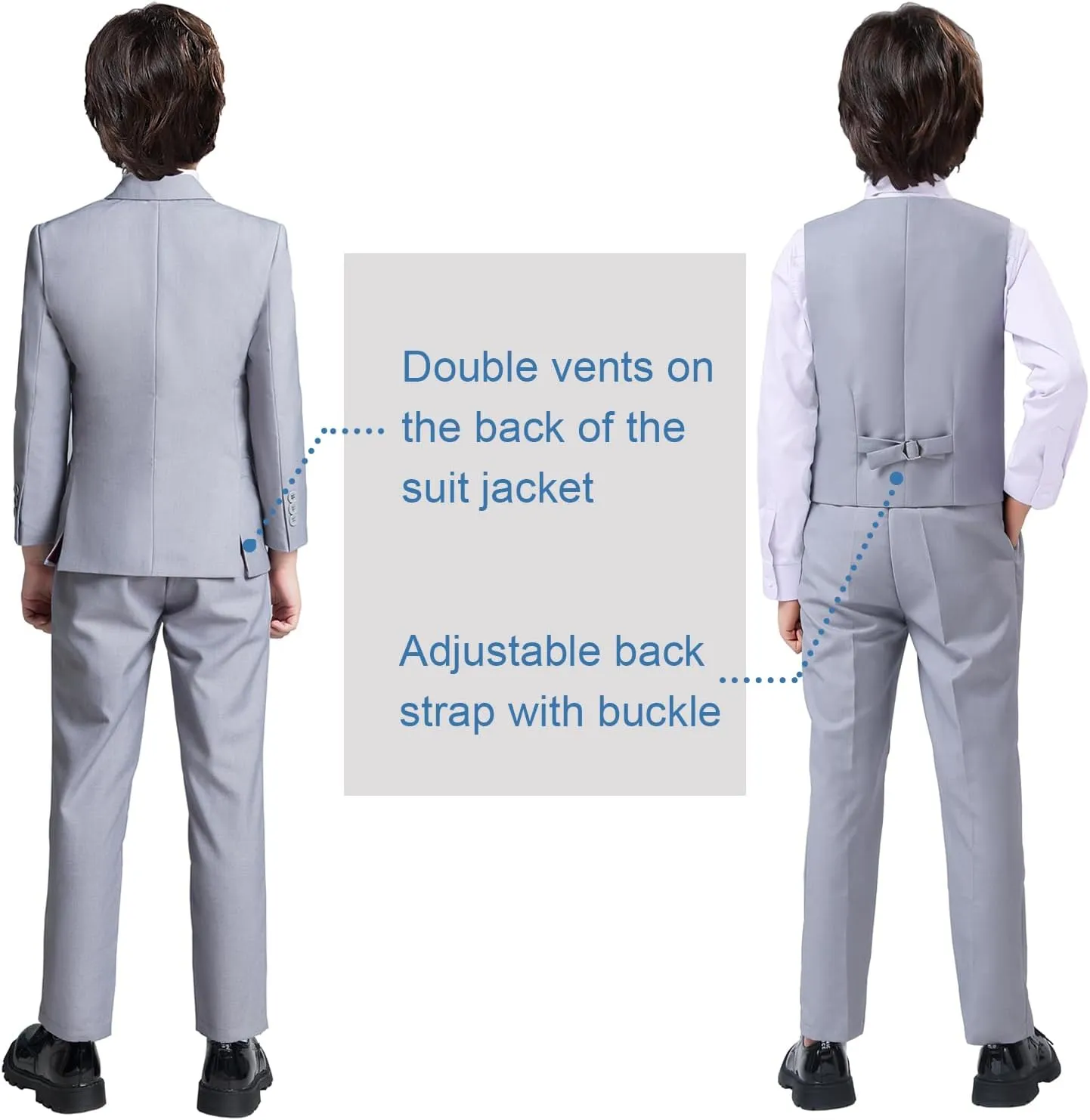 Boy Suits 5 Pieces Formal Suit Set with Adjustable Waist Kids Dress Suit for Wedding Prom