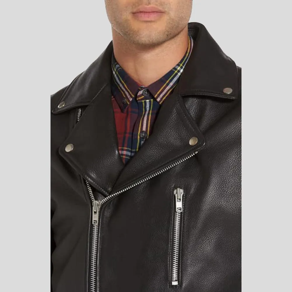 Caden Black Biker Leather Jacket for Men