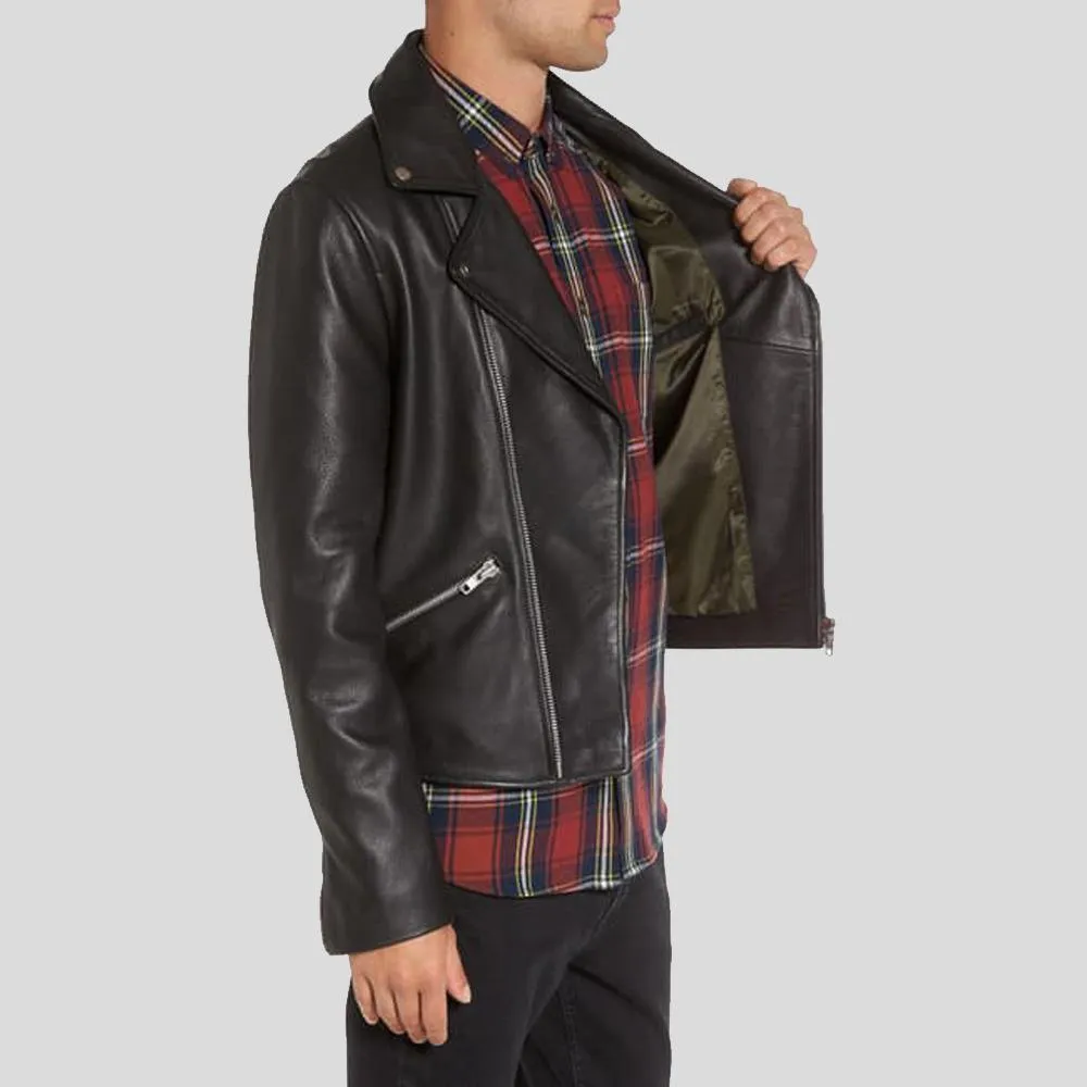 Caden Black Biker Leather Jacket for Men