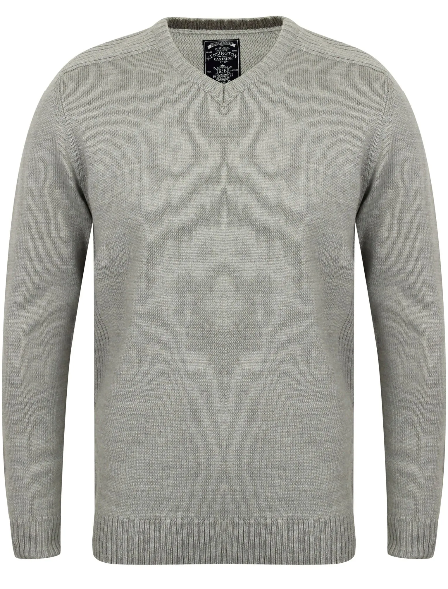 Camley V Neck Jumper with Ribbed Panels In Grey Chine - Kensington Eastside