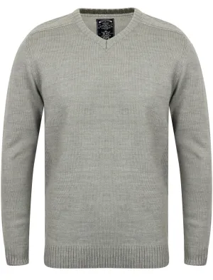 Camley V Neck Jumper with Ribbed Panels In Grey Chine - Kensington Eastside