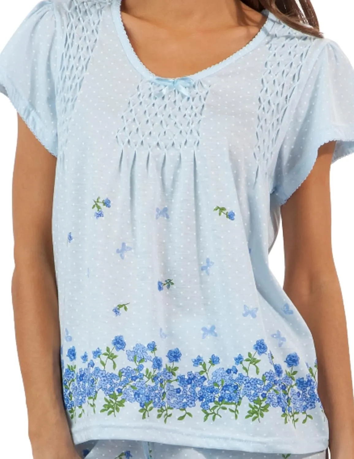 Casual Nights Women's Short Sleeve Top with Capri Pants Pjs Floral Border Capri Pajama Set