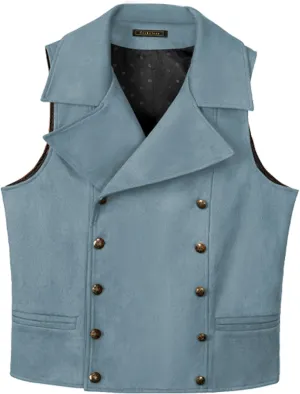 Ceehuteey Mens Suit Suede Double Breasted Vest Classic Groomsmen Wedding Waistcoat Leather Big Lapel