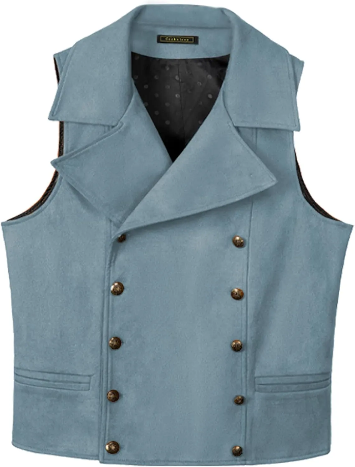 Ceehuteey Mens Suit Suede Double Breasted Vest Classic Groomsmen Wedding Waistcoat Leather Big Lapel