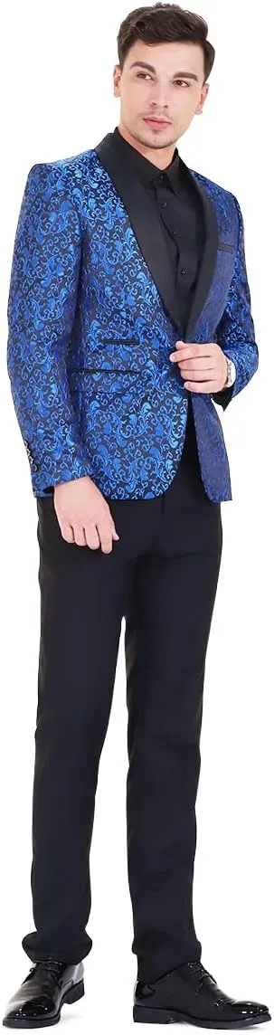 Cloudstyle Mens 2 Piece Floral Jacquard Dress Suit Set 1 Button Print Dinner Jacket Pants