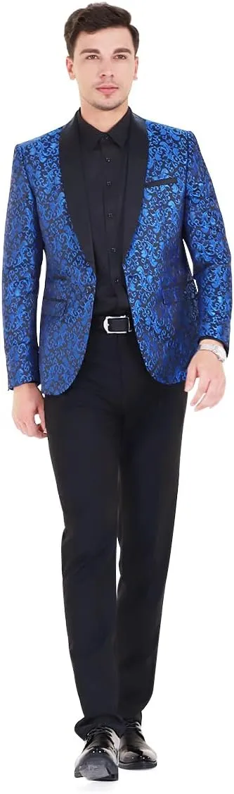Cloudstyle Mens 2 Piece Floral Jacquard Dress Suit Set 1 Button Print Dinner Jacket Pants