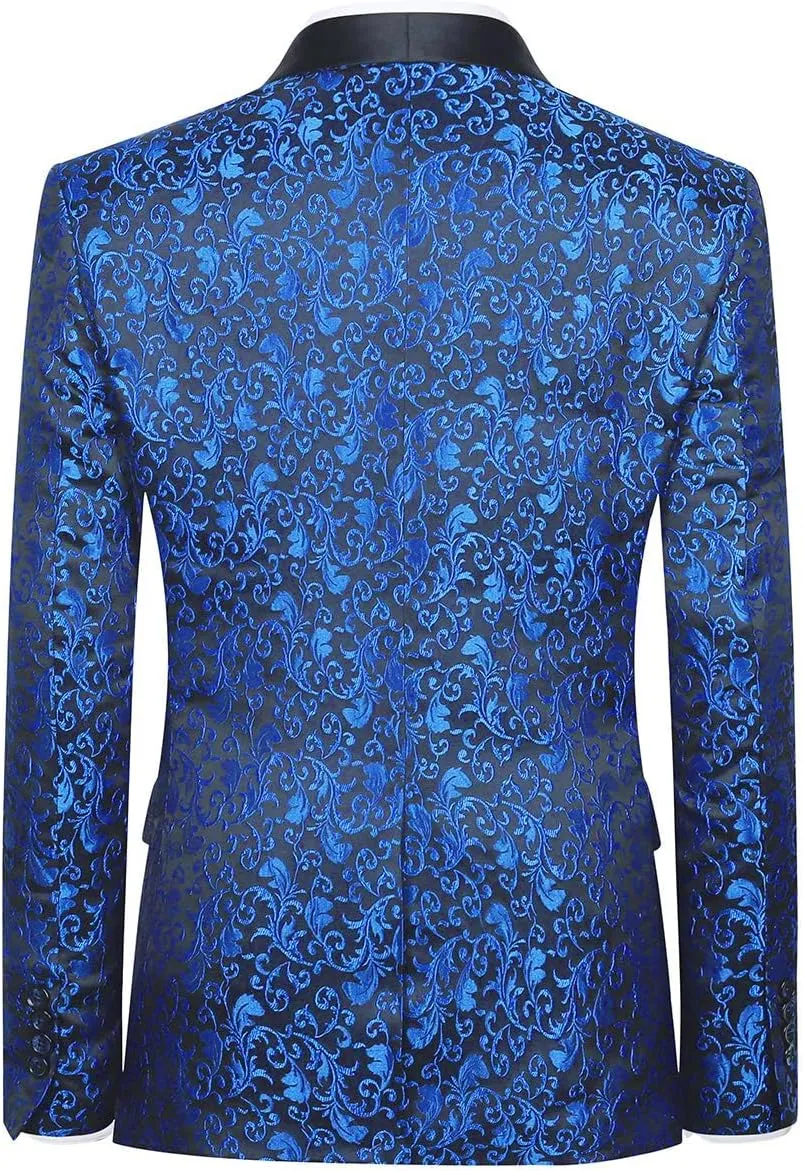 Cloudstyle Mens 2 Piece Floral Jacquard Dress Suit Set 1 Button Print Dinner Jacket Pants