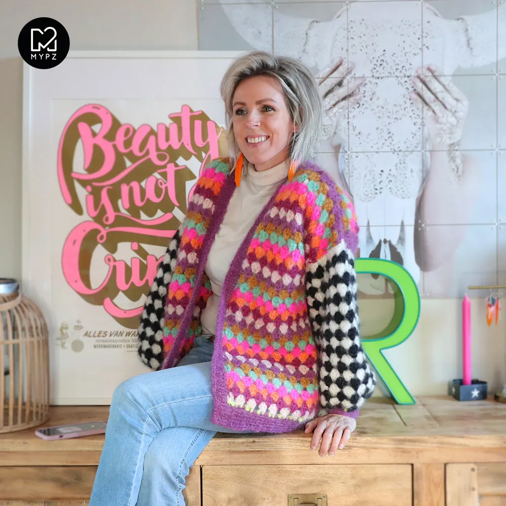 Crochet kit - MYPZ Mohair Granny stripes cardigan Fantasy (ENG-NL)