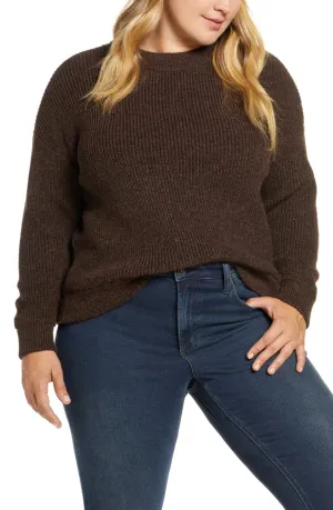 CURVE PLUS LONG SLEEVE O-NECK SWEATER BROWN