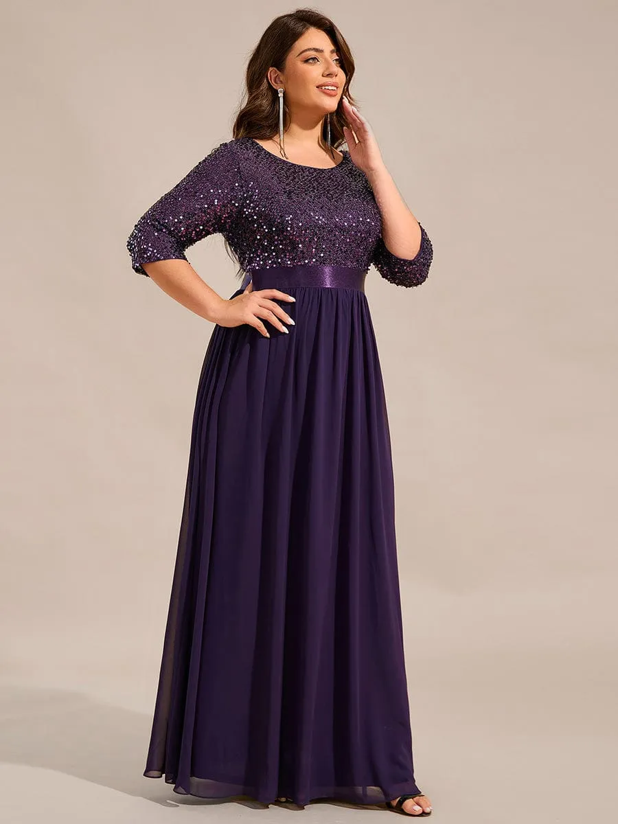 Elegant Round Neckline Long Sleeves Sequin Evening Dress