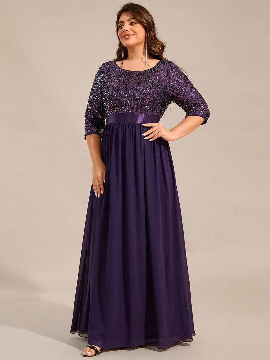 Elegant Round Neckline Long Sleeves Sequin Evening Dress
