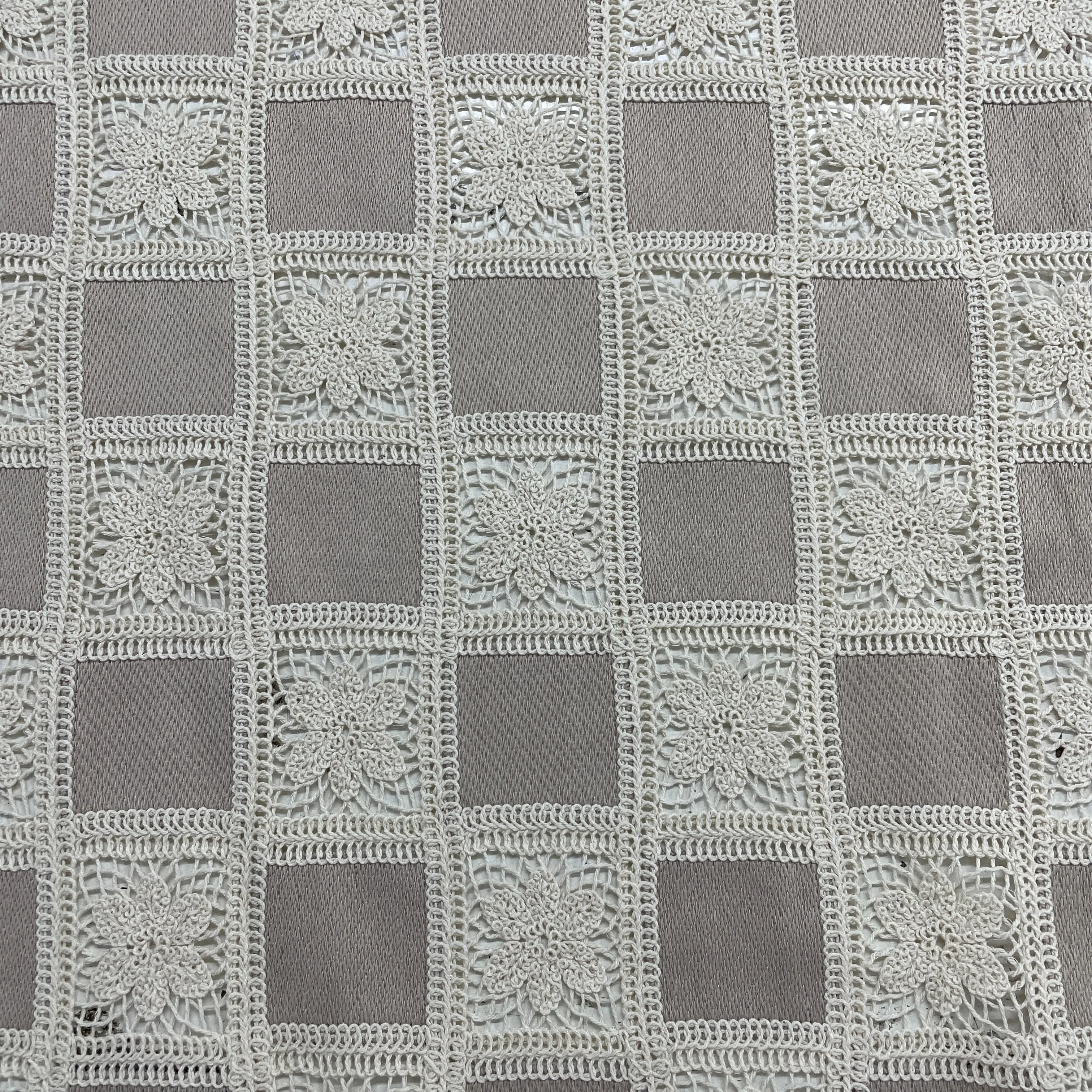 Exclusive Creame Sequins Floral Print Crepe Crochet Fabric
