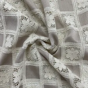 Exclusive Creame Sequins Floral Print Crepe Crochet Fabric