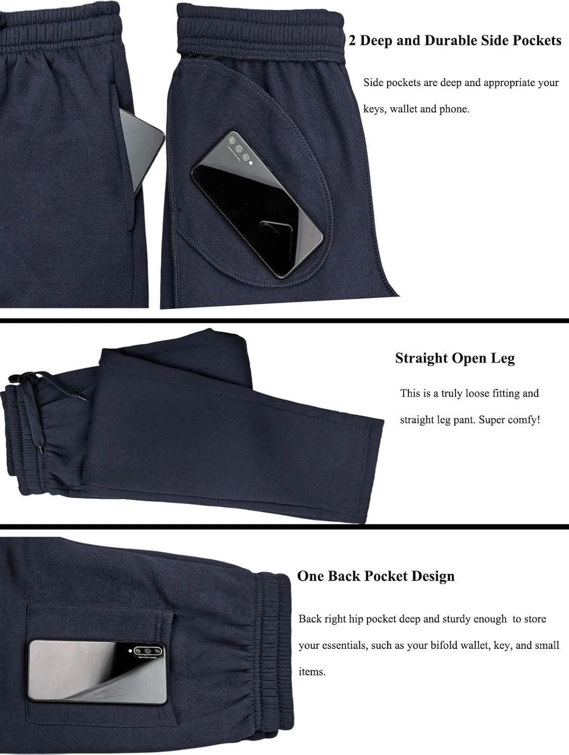Fleece Lined Mens Sweatpant Basic Baggy Athletic Running Drawstring Open Bottom Workout Active Sweat Pants