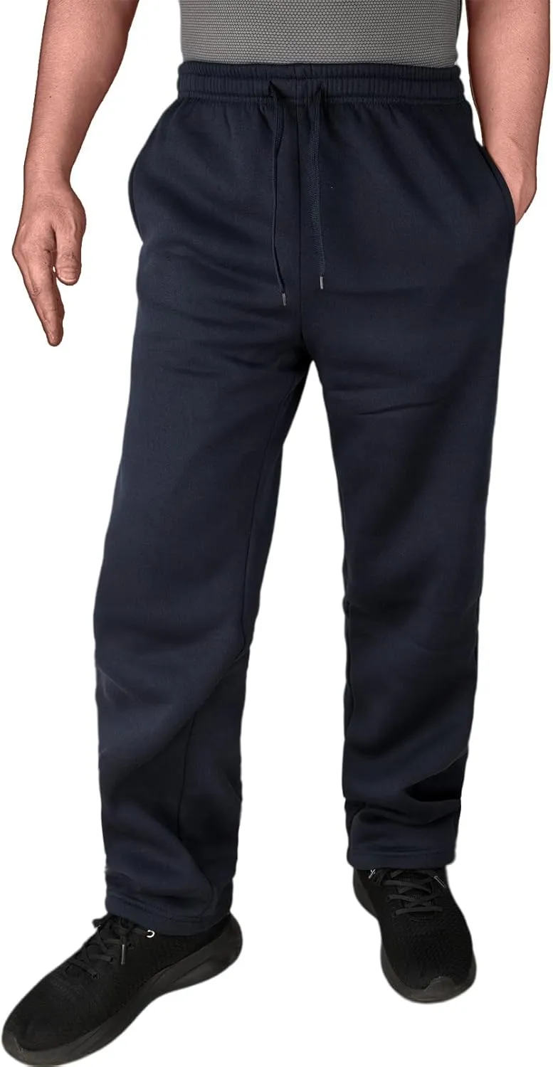 Fleece Lined Mens Sweatpant Basic Baggy Athletic Running Drawstring Open Bottom Workout Active Sweat Pants