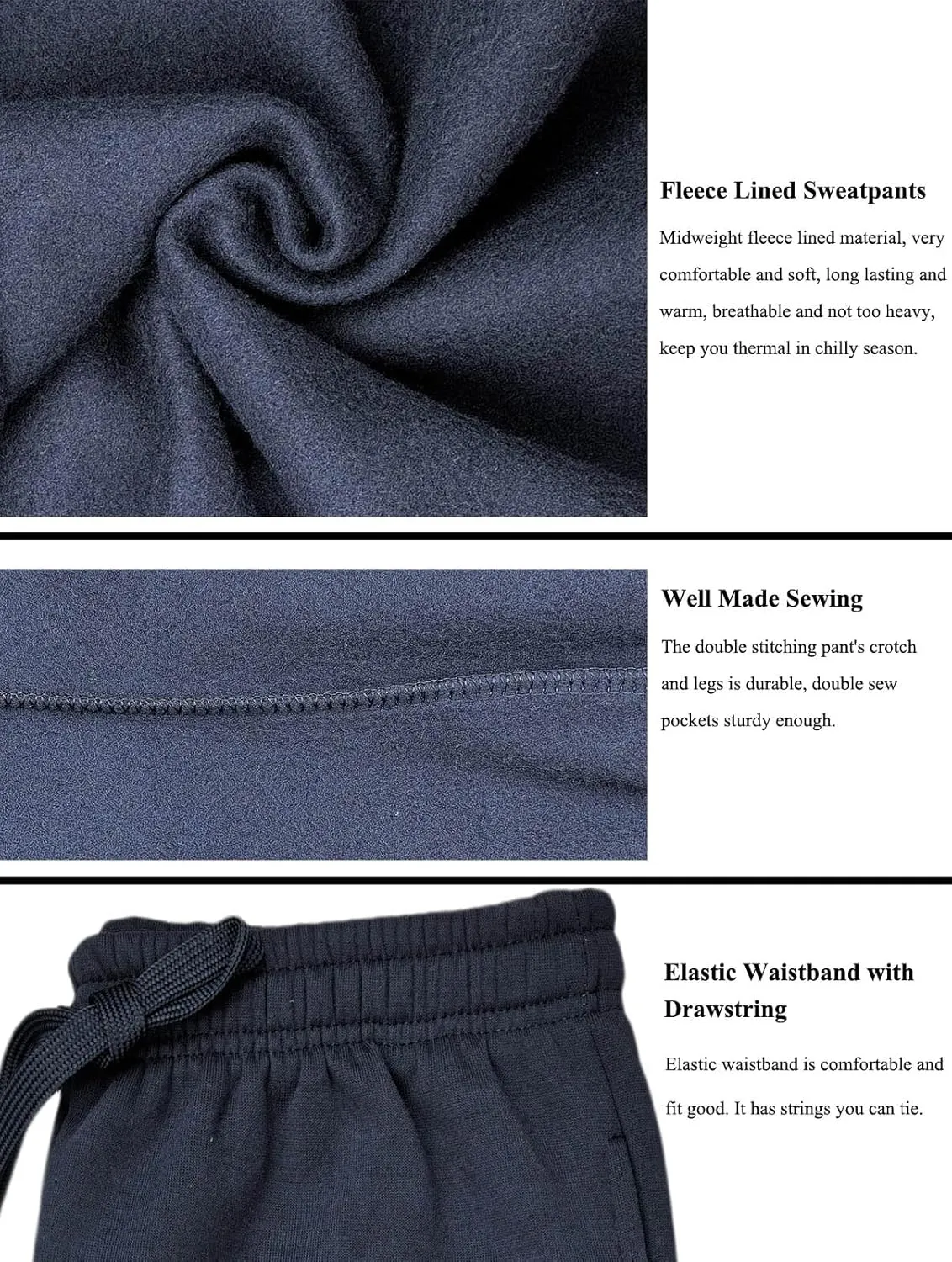 Fleece Lined Mens Sweatpant Basic Baggy Athletic Running Drawstring Open Bottom Workout Active Sweat Pants