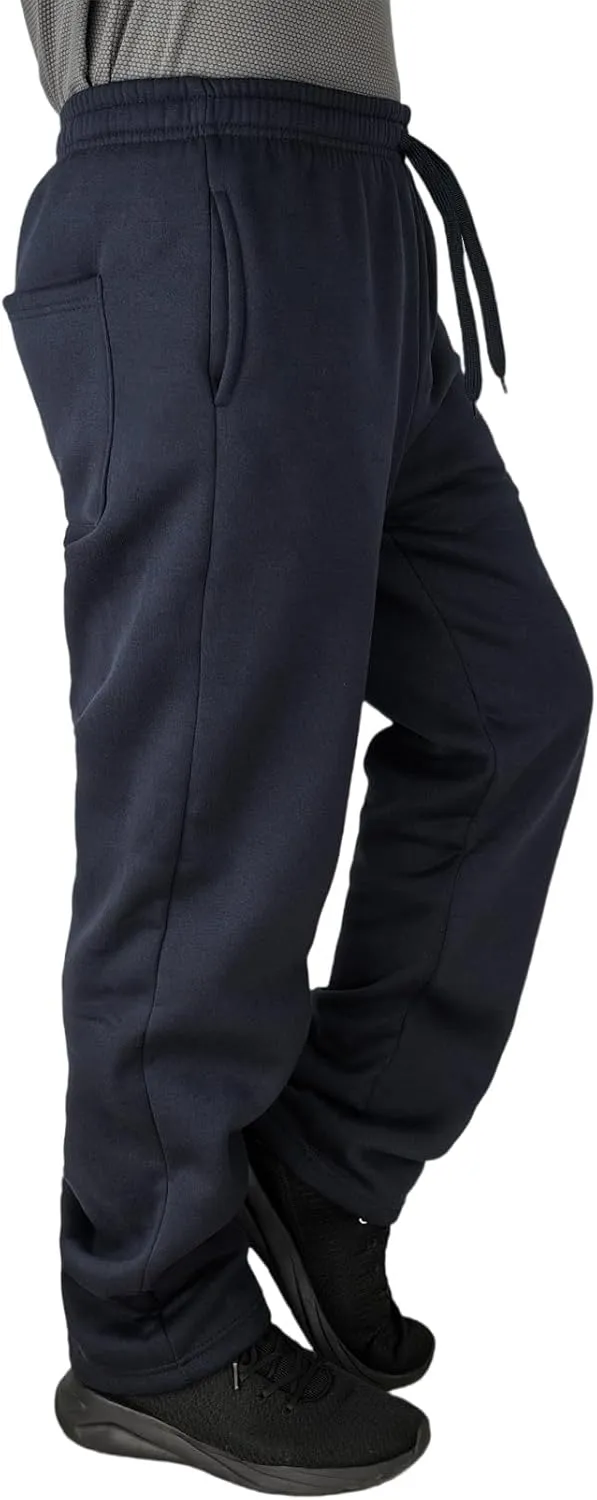Fleece Lined Mens Sweatpant Basic Baggy Athletic Running Drawstring Open Bottom Workout Active Sweat Pants