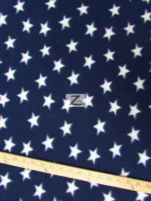 Fleece Printed Fabric American / Blue Small White Stars / Sold By The Yard