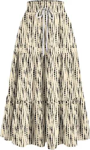 FlekmanArt Maxi Skirts for Women Trendy Summer A Line Long Skirt Drawstring High Waisted Tiered Flowy Pleated Skirt