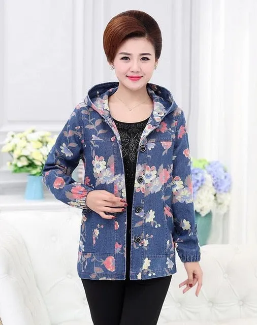 Floral Spring Jacket Middle-age women thin outerwear mother clothing spring and autumn fashion