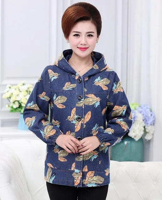 Floral Spring Jacket Middle-age women thin outerwear mother clothing spring and autumn fashion
