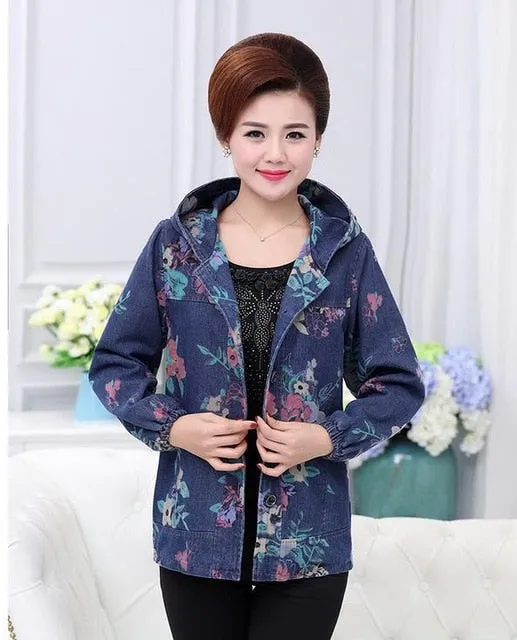 Floral Spring Jacket Middle-age women thin outerwear mother clothing spring and autumn fashion