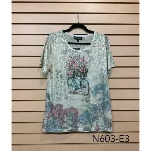Foil Print Tee- Bicycle and Flower Basket