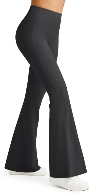 G4Free Ribbed Flare Yoga Pants for Women High Waisted Bell Bottom Leggings Tummy Control Petite/Regular/Tall