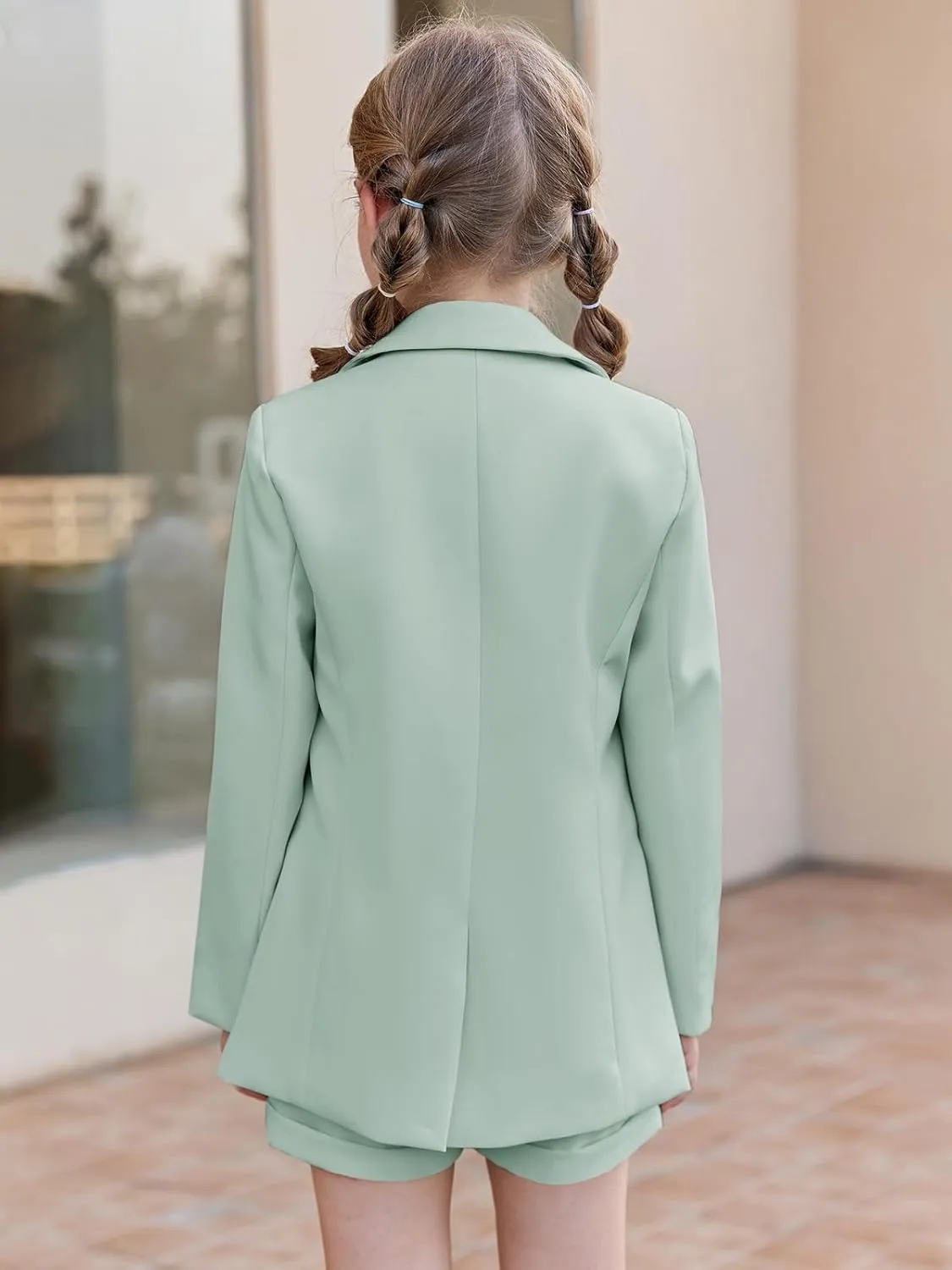 Girls 2 Piece Outfits Button Front Long Sleeve Blazer and Short Pants Suit Sets 4-14 Years