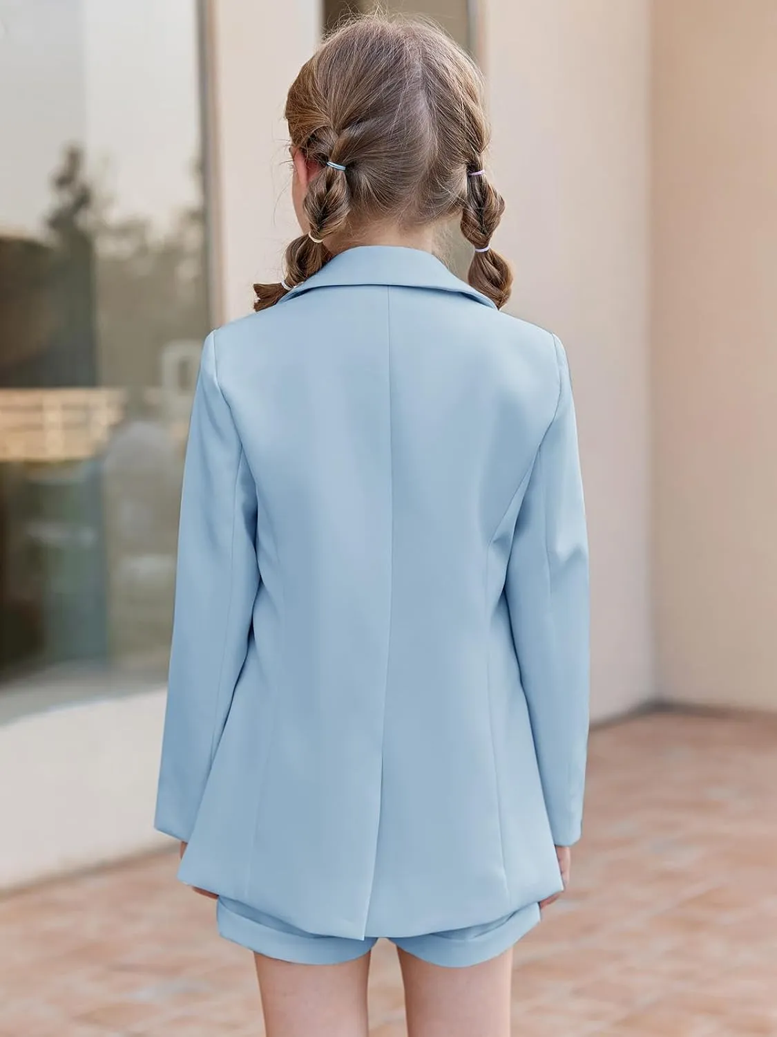 Girls 2 Piece Outfits Button Front Long Sleeve Blazer and Short Pants Suit Sets 4-14 Years