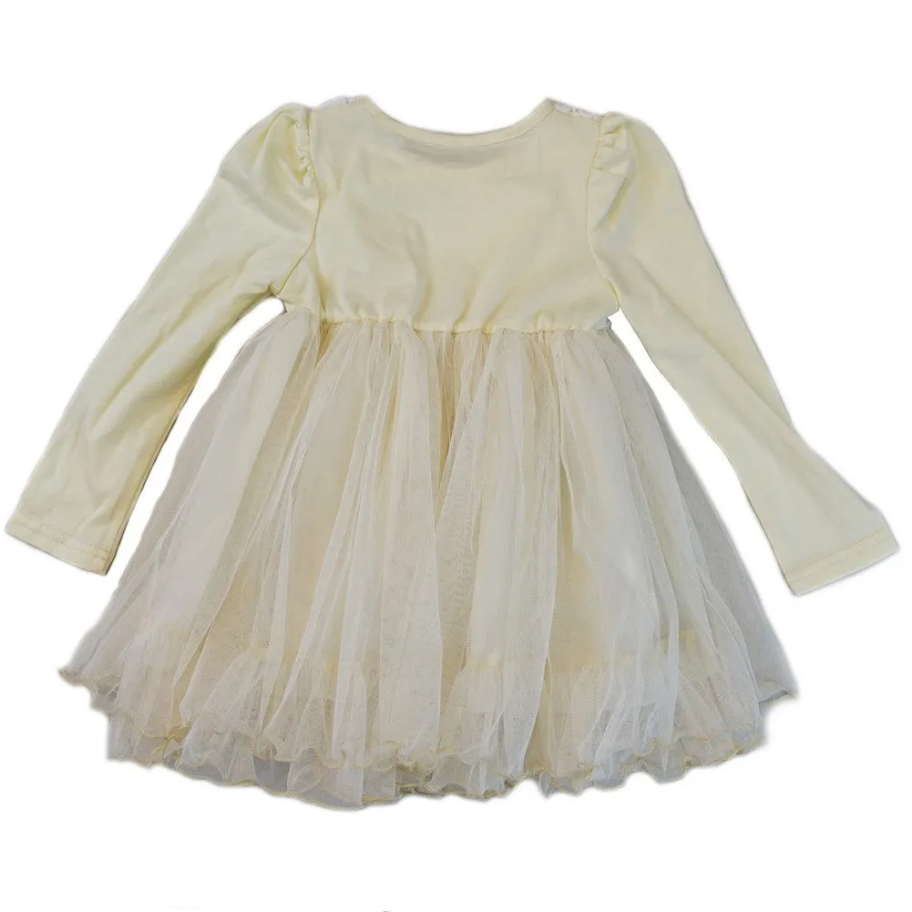 Girls Ivory Lace Covered Long Sleeved Dress S (9-24M)-XL (6-8)