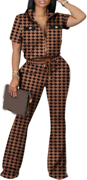 Hotheart Womens Sexy 2 Pieces Houndstooth Print Blazer Pants Suit Set Nightclub Tracksuit Outfit Set