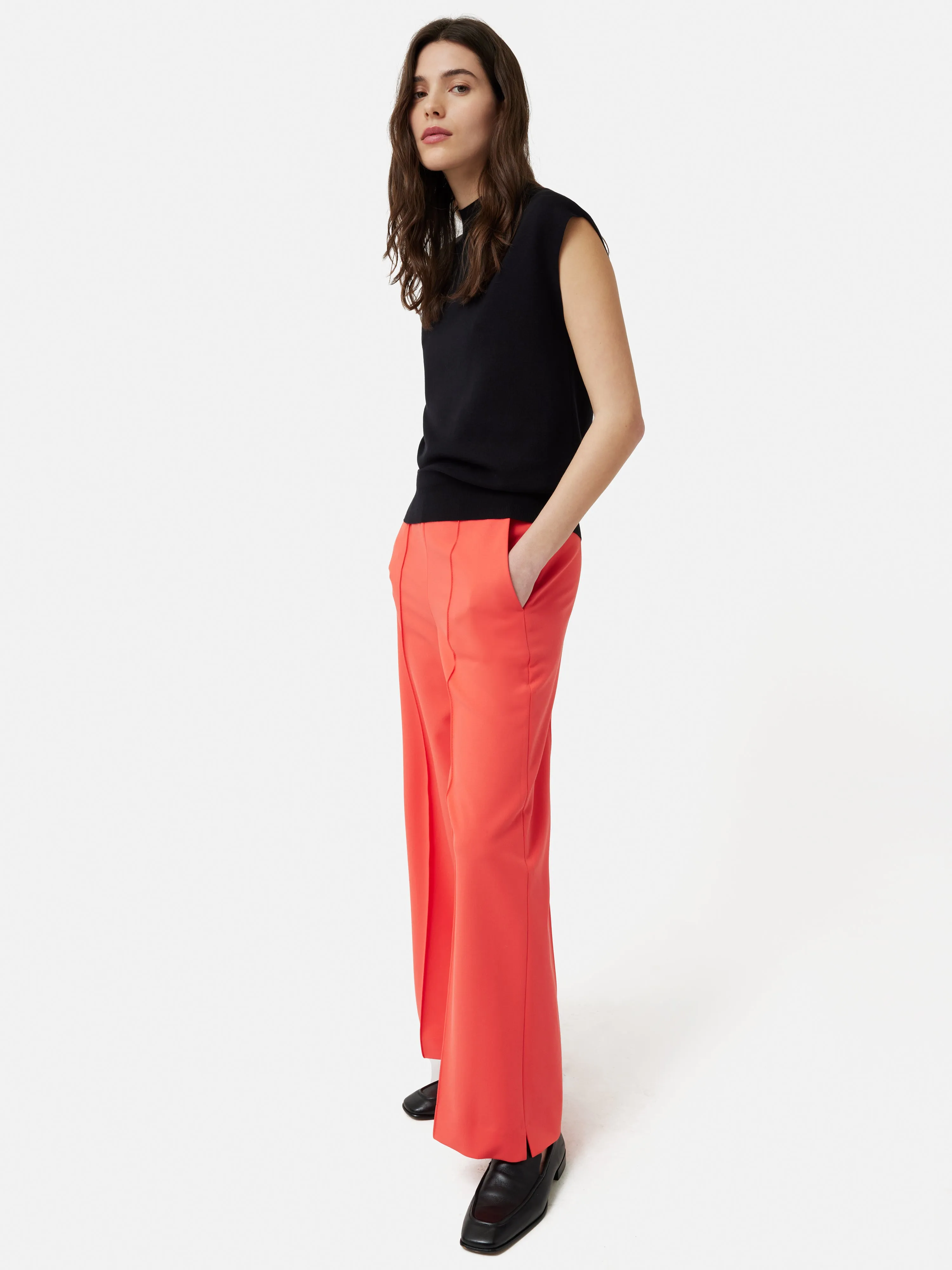 Italian Modern Crepe Sailor Trouser | Coral