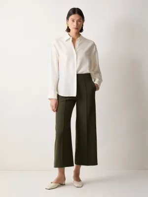 Italian Modern Crepe Sailor Trouser | Dark Olive