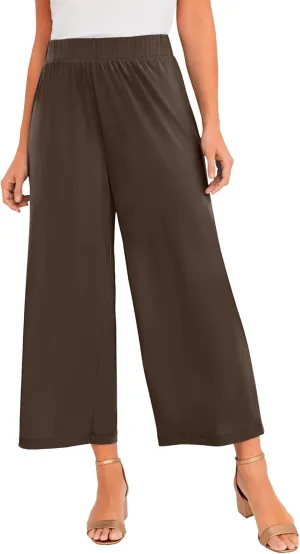 Jessica London Women's Plus Size Stretch Knit Wide Leg Crop Pant