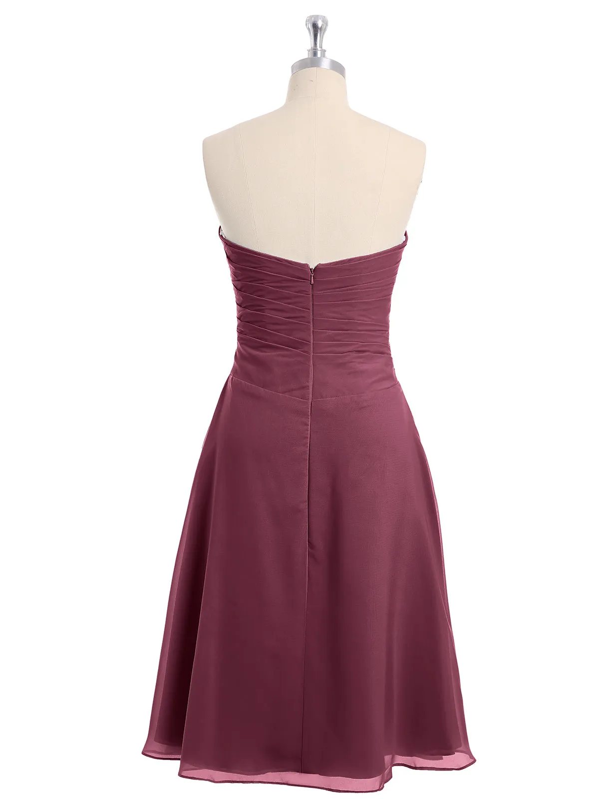 Knee Length Chiffon Dress with Sweetheart Neck-Mulberry