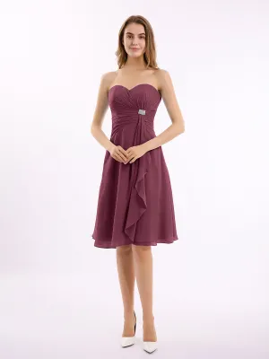 Knee Length Chiffon Dress with Sweetheart Neck-Mulberry