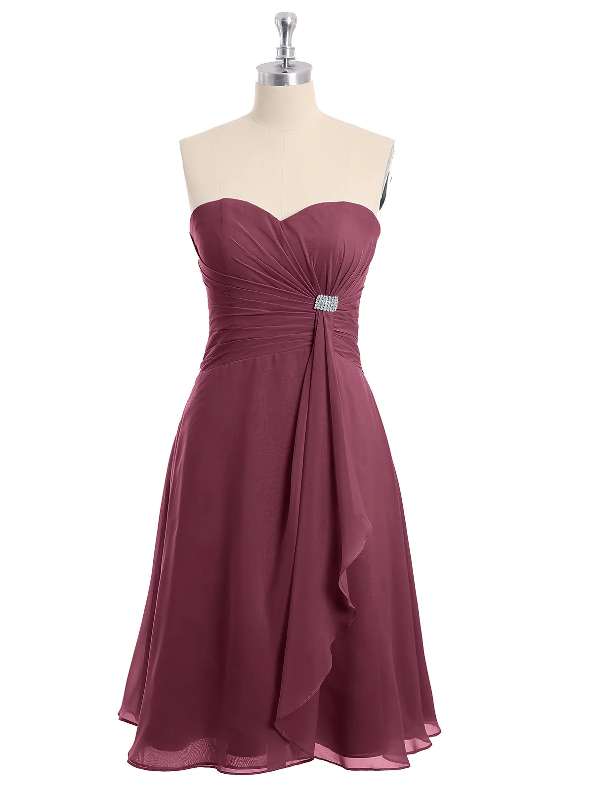 Knee Length Chiffon Dress with Sweetheart Neck-Mulberry