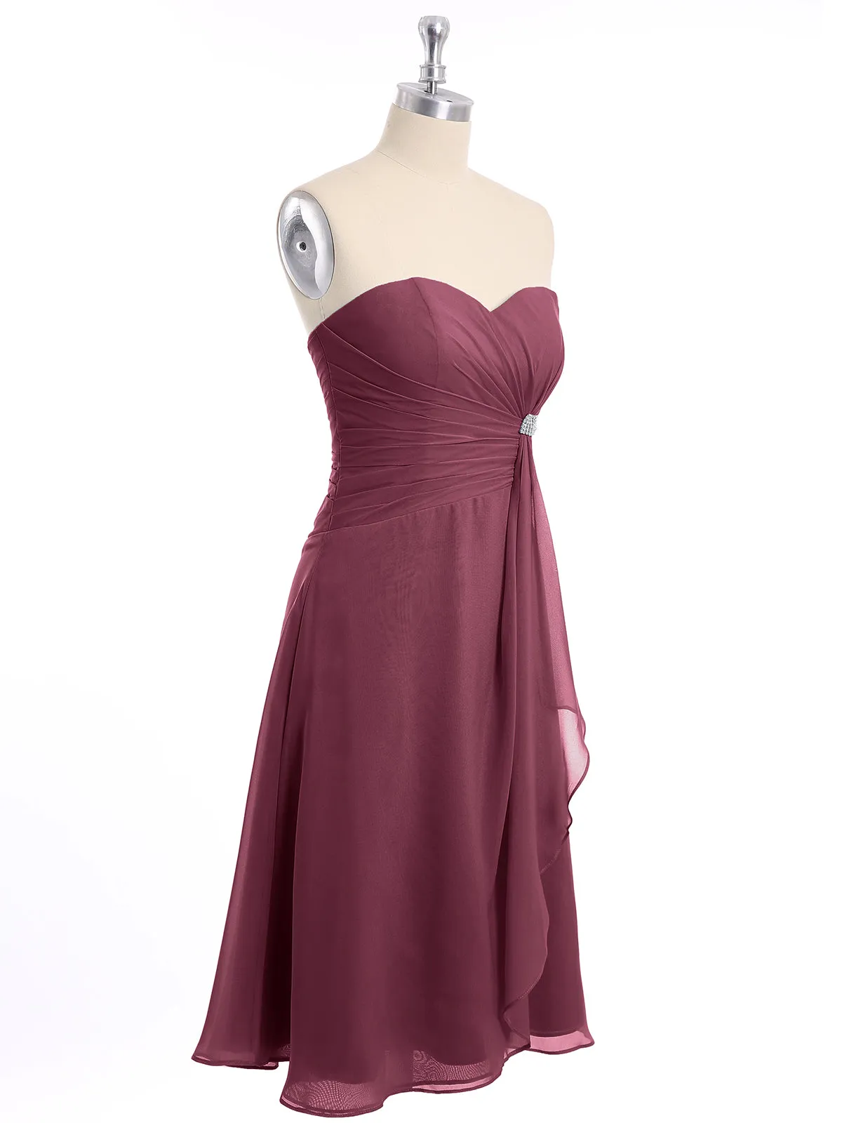 Knee Length Chiffon Dress with Sweetheart Neck-Mulberry