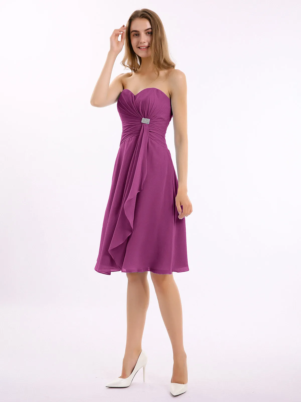 Knee Length Chiffon Dress with Sweetheart Neck-Orchid Plus Size