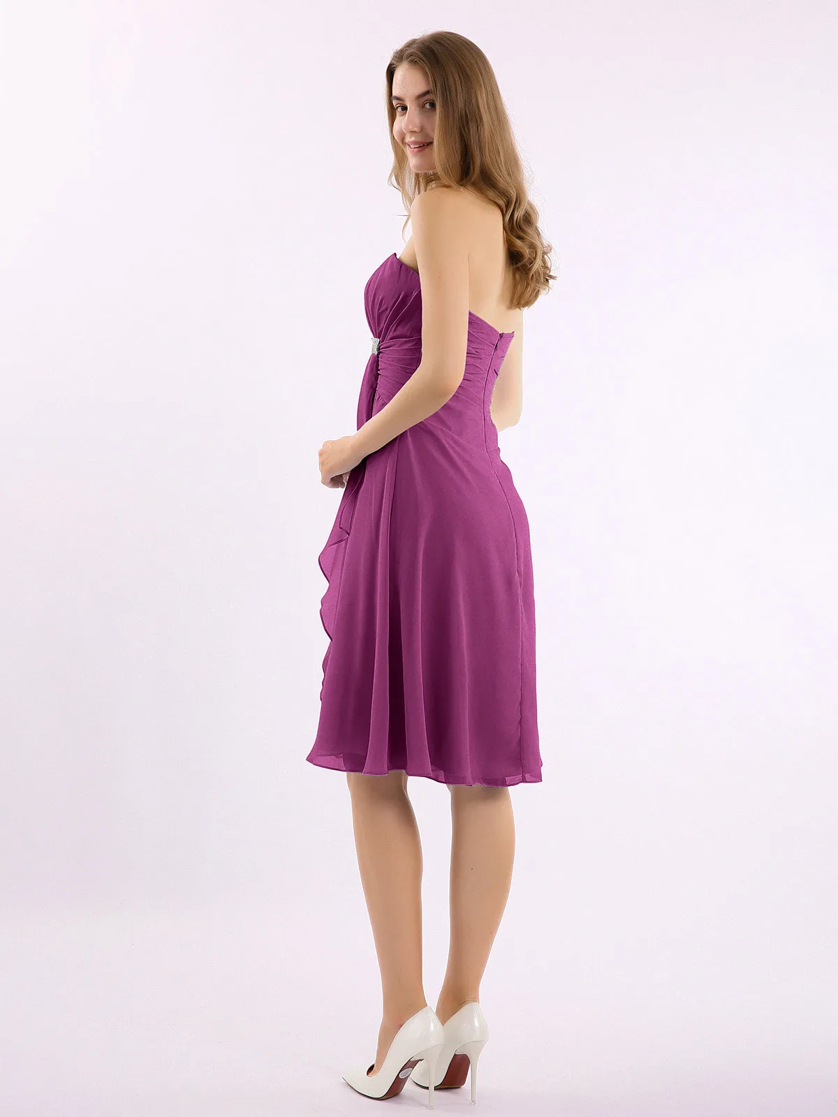 Knee Length Chiffon Dress with Sweetheart Neck-Orchid Plus Size